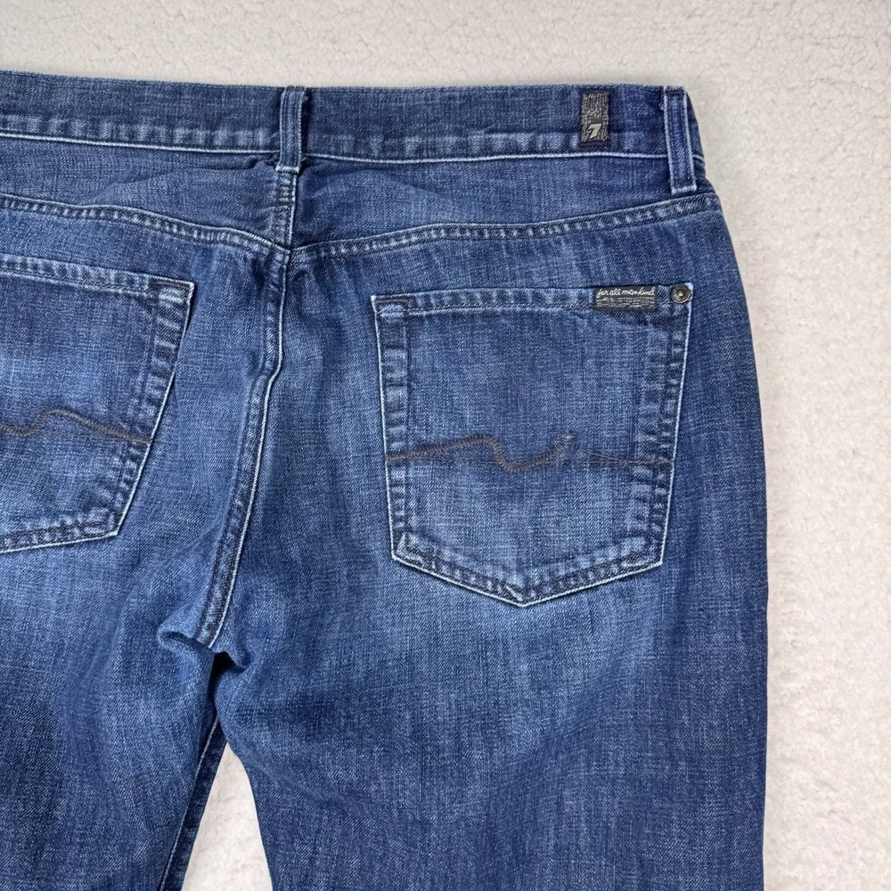 7 For All Mankind Standard Straight Jeans Mens 34 Blue Dark Wash Whiskered 34x29
